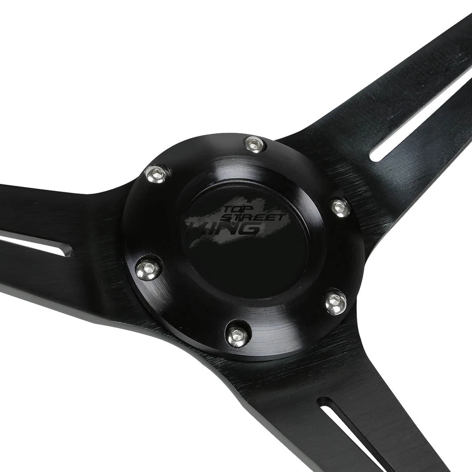 Volante de corrida universal PVC couro alumínio 350mm 6 parafusos azul preto - Imagem 2 de 4