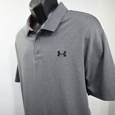 Under Armour Golf Polo Gray HeatGear Loose Performance Short Sleeve Mens 2XL XXL