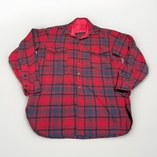 Pendleton Vintage Flannel Shirt L Red buffalo Plaid Wool Blend Quilted Lining