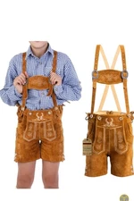 Trachten Bavarian Oktoberfest Authentic Lederhosen US 28 EU 46 Brown Leather