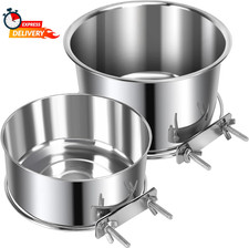 2 Pcs Large Pet Dog Food Water Bowl for Cage Stainless Steel Non-Spill Kennel Ha