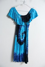 Primark Womens Vintage y2k Tie Dye Bardot Beach Dress - Blue - Size 12 (h58)