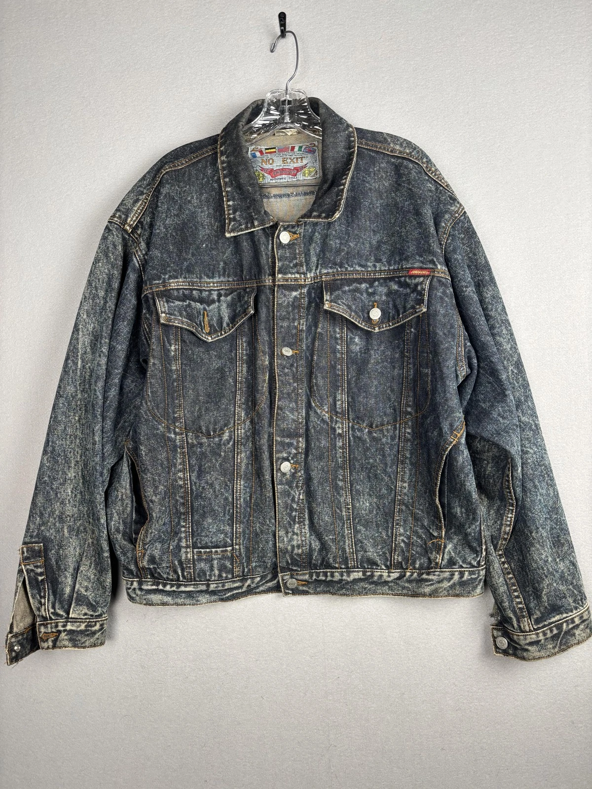 VINTAGE Jordache Jacket Mens Medium Blue Acid Wash Denim Trucker Button 90s