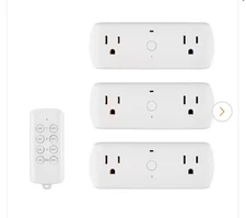 2 Outlet Wall Adapters with Remote Control Wireless Indoor White 3-Pack