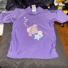 UV Skinz Fish Print Short Sleeve Rashguard UPF 50 Purple Girl's Size 6 Stretch