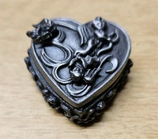 Vintage Torino Pewter Cupid Love Jewelry Necklace Brooch Earrings Box Set Decor