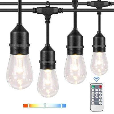 3 Color Dimmable LED Outdoor String Lights with Remotes, 48FT Waterproof Pati...