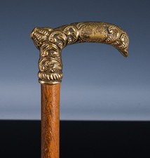 V.NICE 19thC VICTORIAN ELABORATE REPOUSSE GOLD FILLED & WOOD WALKING STICK CANE