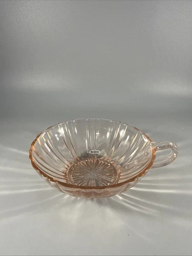 Vintage Old Cafe Pink Depression Glass Trinket Candy Dish Nappy With Handle