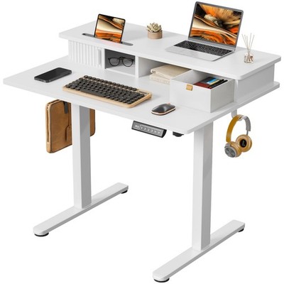 Electric Standing Desk 35 x 25 Height Adjustable Monitor Stand White worker Home