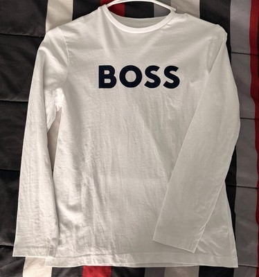 Boy s Youth  Boss Long Sleeve White T Shirt Medium