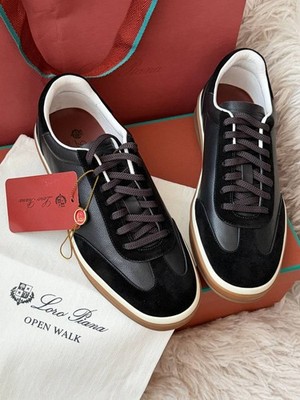 Loro Piana Tennis Walk Sneakers Black Leather Suede Men s EU 43 US 10 UK 9