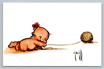 Postcard Kewpie with Ball of Yarn Artist A/S Rose O'Neill Reprint 1976 N377