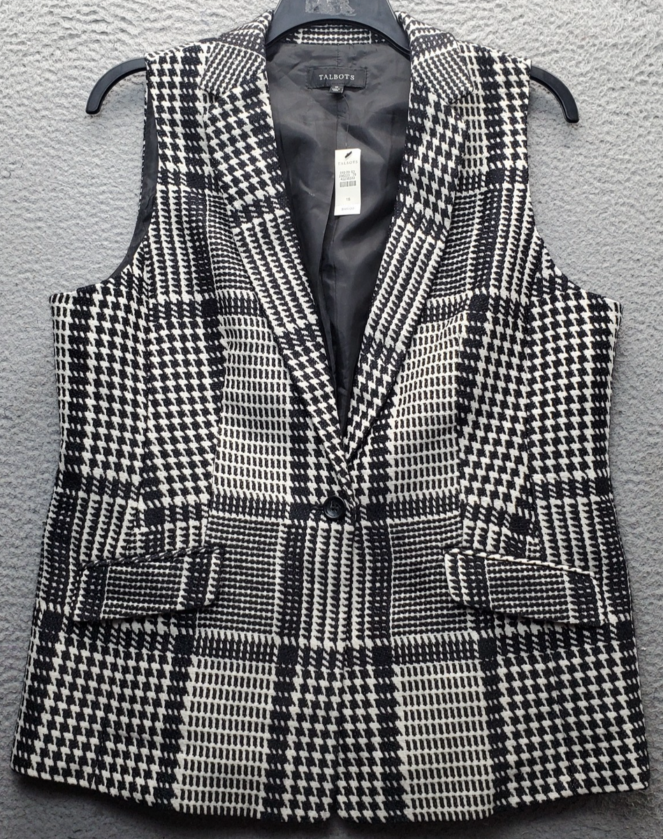 Talbots Blazer Vest Womens 16 Multi Houndstooth Glen Plaid