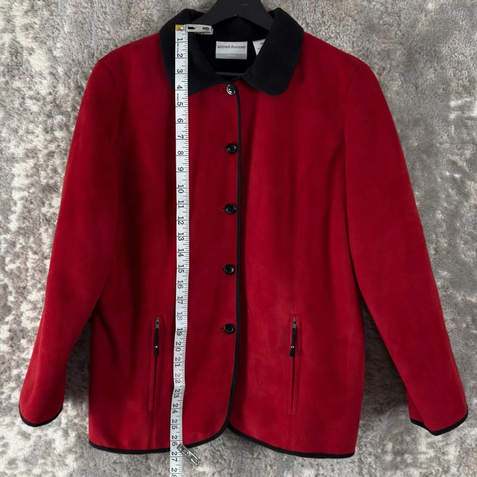 Alfred Dunner Petite Sz 12P Fleece Button Jacket Red Long Sleeve Zip Coat Pocket - Image 2 of 4