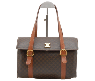 CELINE Macadam Boston Bag Brown PVC Leather Vintage Monogram