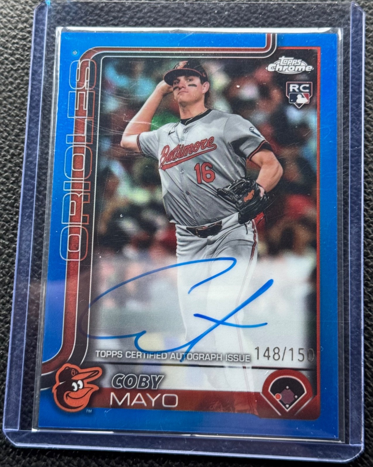 2025 Topps Chrome - Rookie Autographs Coby Mayo #RA-CMA Blue Refractor /150 (AU,