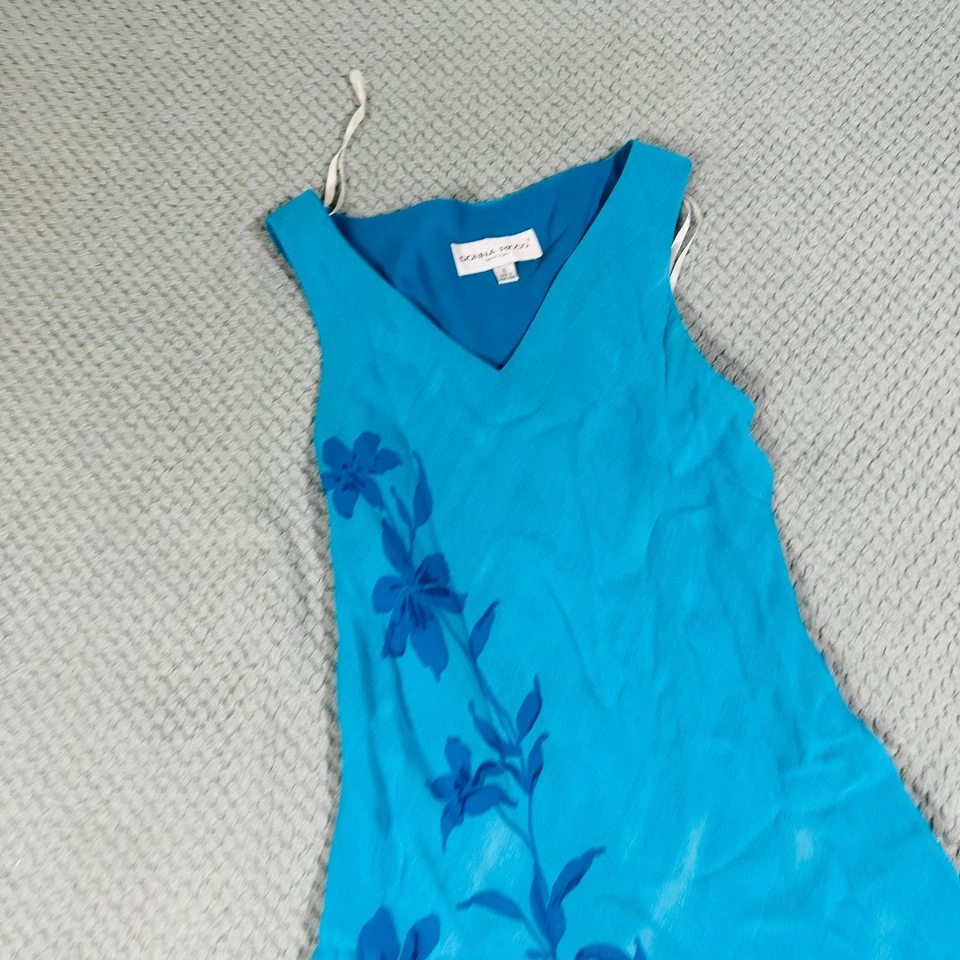 VINTAGE RETRO TURQUOISE BLUE FLORAL TROPICAL HAWAIIAN PRINT LONG MAXI SUNDRESS - Image 3 of 4