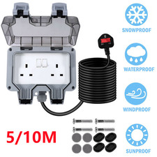 Outdoor Waterproof Double Pole Switched Socket Box External UK Plug With/ Cable