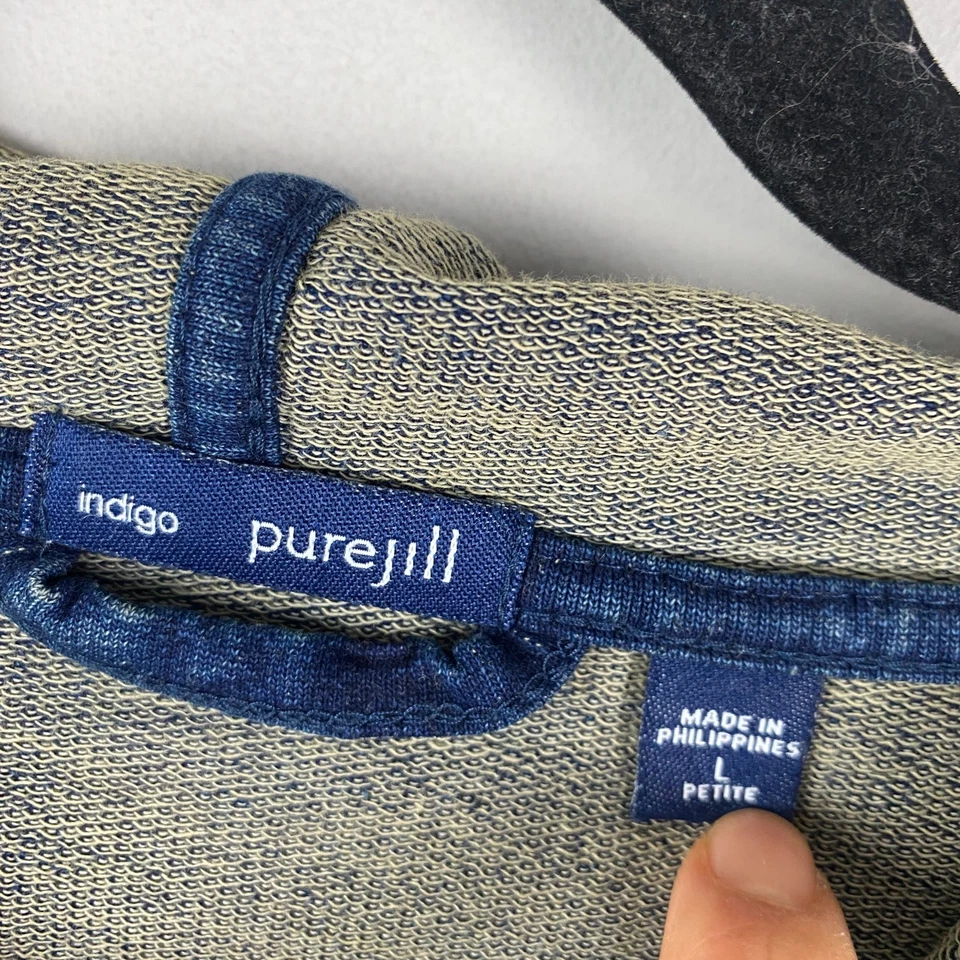 Jaqueta J. Jill Pure Indigo com Capuz Snap Front Tamanho Pequeno Grande Bolsos Azuis - Imagem 4 de 4