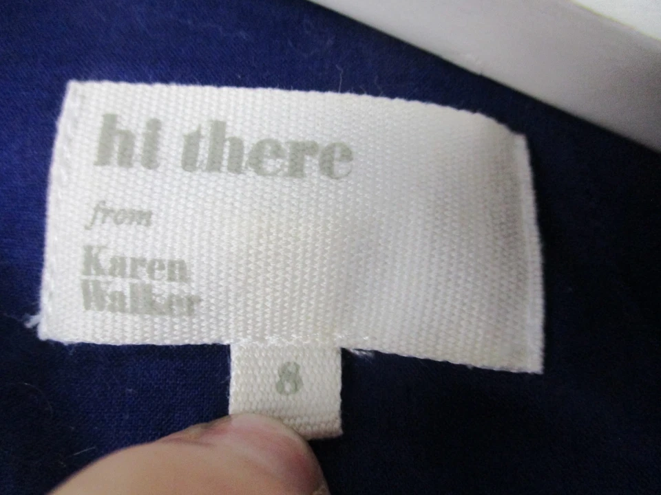 Hi there from Karen Walker womens fit & flare dress blue pink polka dot print 8 - image 3 of 4