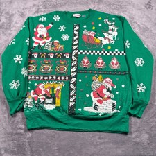 Vintage 90s Nutcracker Christmas Sweatshirt Womens Medium Green Fleece Lined