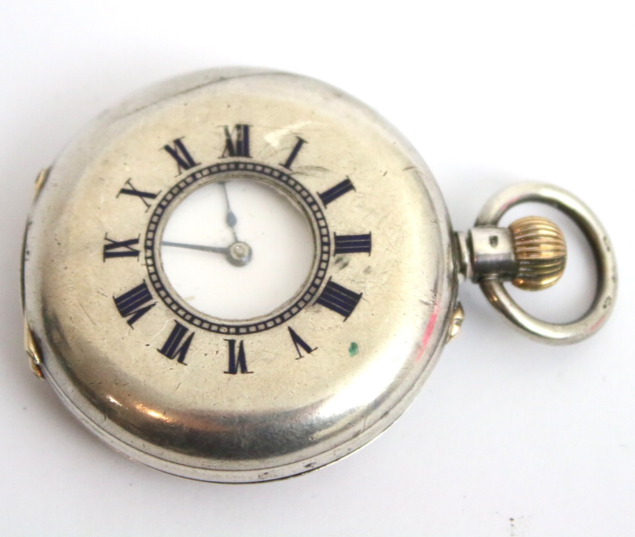 Sterling solid silver half hunter pocket watch sp… - image 1