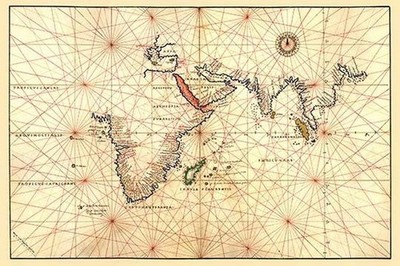 Portolan Map of Africa, Indian Ocean, Indian Subcontinent Battista Agnese