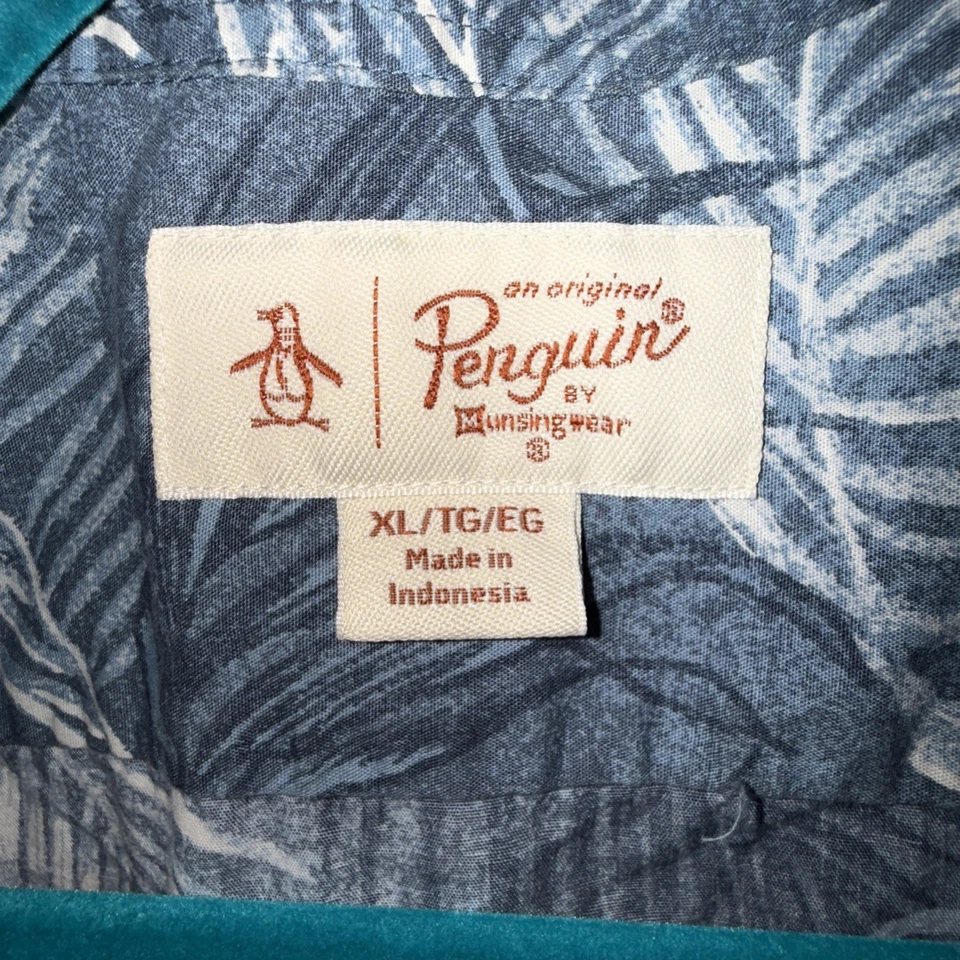 Camisa Penguin Para Hombre XL Azul Manga Corta Hawaiana/Crucero 100% Algodón Abotonada Foto 3 de 4