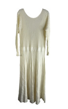 Sezane Knit Long Sleeve Pleated Dress Ivory Womens 2XL