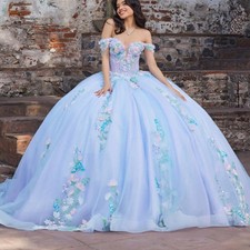 Sky Blue Quinceanera Dresses Ball Gowns Lace Applique Beading Corset Sweet 16