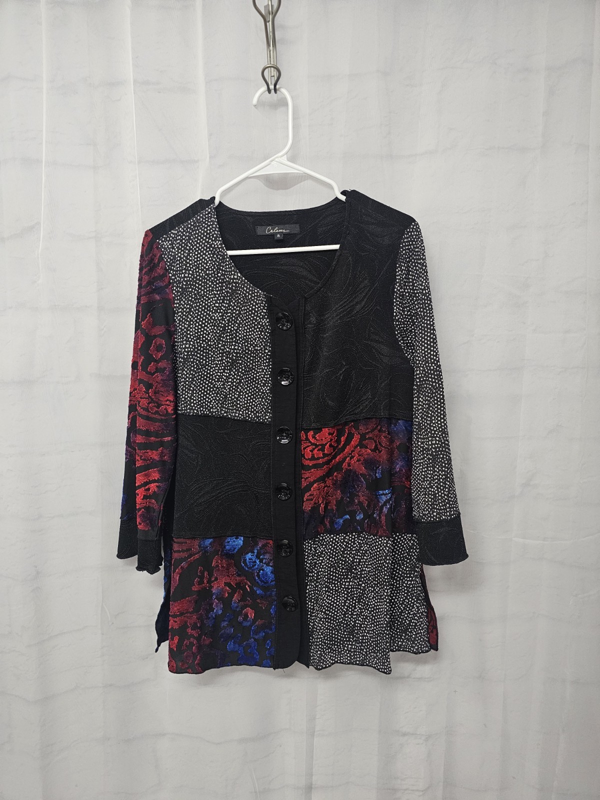 Calessa Jacket Black Patchwork Red Multimedia Art… - image 8