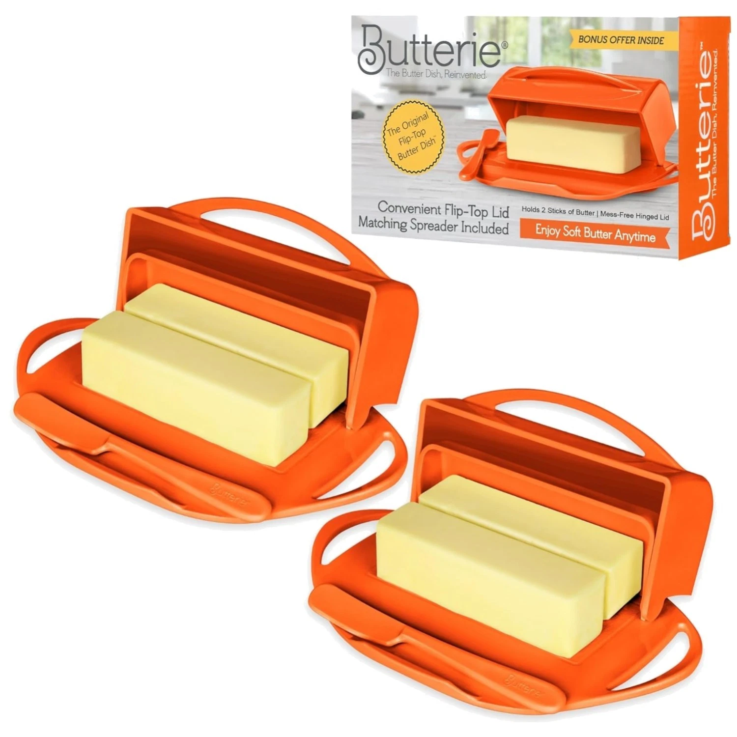 Flip-Top Butter Dish Set with Knife - 2 Pack
Opens in a new window or tab