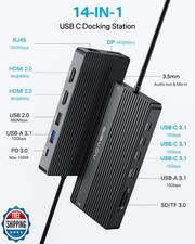 USB C Docking Station Dual Monitor, 14 in 1 USB C Hub, Adapter with 2 HDMI DP...