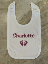 NEW Giftable Personalized CHARLOTTE Bib by Custom Catch White w/ Purple