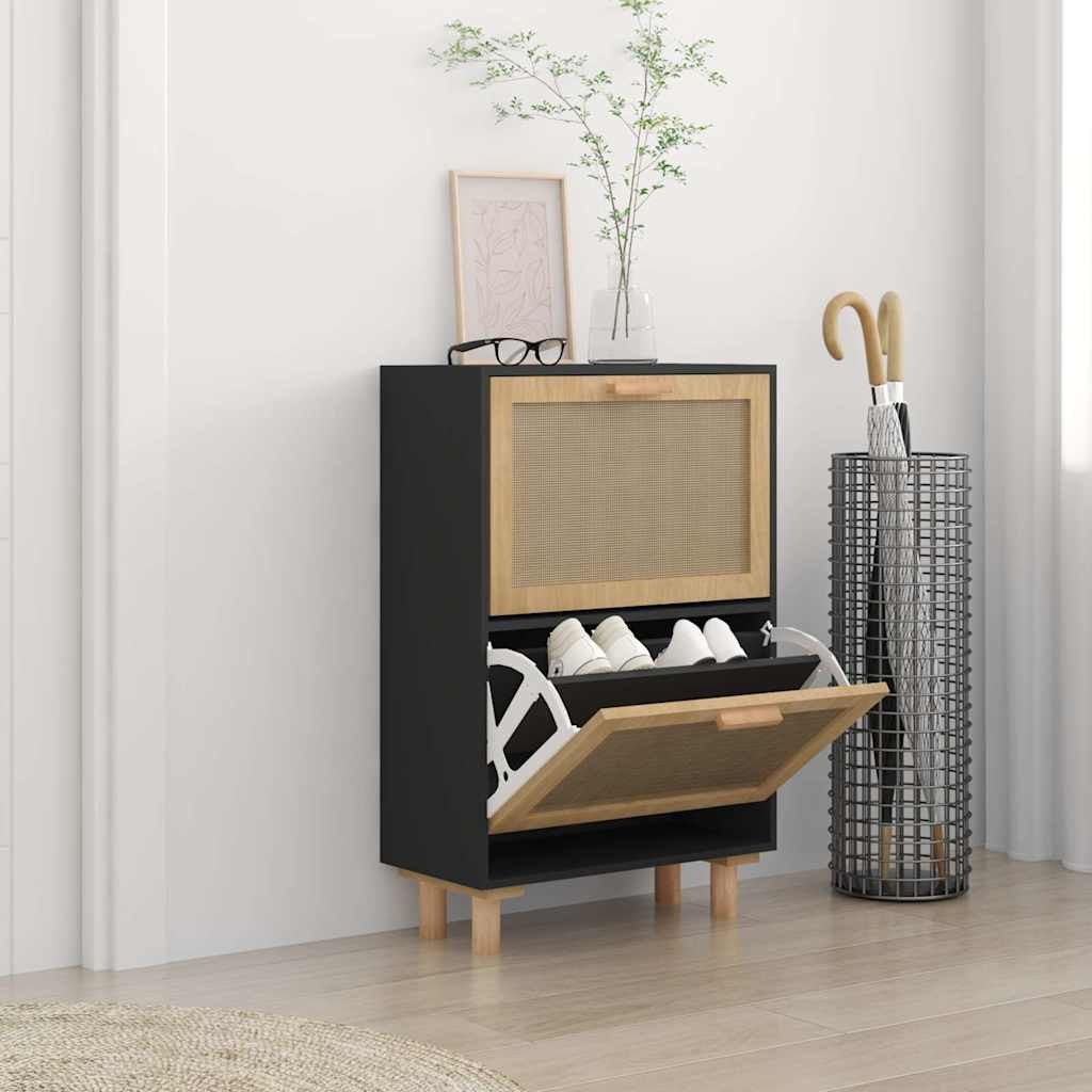 Scarpiera 2 Ante Rattan Naturale e Nero 52x80cm | Salvaspazio Robusto
