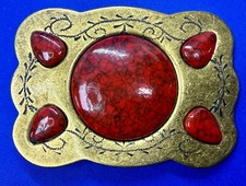 Southwestern Style Large Red Polished Stone Centerpiece  Accents Belt Buckle