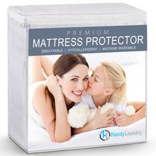 Full Mattress Protector Waterproof Breathable Blocks Allergens Smooth Soft Cotto