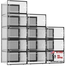Shoe Storage Boxes Organizers Clear Plastic Stackable 12 Pack, XX-Large Black