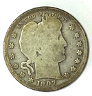 1907 D 25c Barber Silver Quarter Dollar Twenty Five Cents Denver