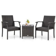 Image of 3 Piece Patio Wicker Chair Set Outdoor Rattan Conversation Set w/ Padded Seat