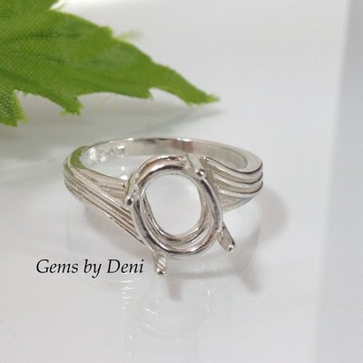 10x8mm Oval Swirl Shank Sterling Silver Pre-Notched Ring Setting Size 7