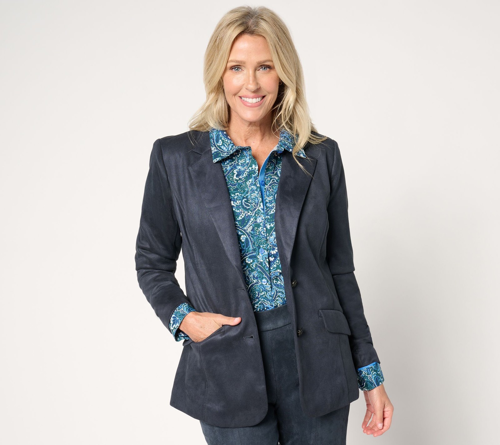 Isaac Mizrahi Live! Women's Petite Jacket PM Estate Faux Suede Green A664243