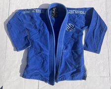 Sanabul BJJ MMA Jujitsu Gi Jacket Girls Size A0 Blue Cotton Long Sleeve Combat