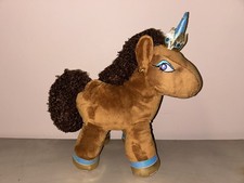 Afro Unicorn Princess Stuffed Animal Plush Toy Brown Gold Blue Crown 12" Tall
