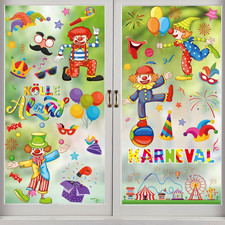 9 Blatt Fensterbilder Karneval, Selbstklebend Clown Deko Fenster, Statisch Hafte