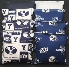 8 CORNHOLE BEANBAGS made w BYU BRIGHAM YOUNG COUGARS Fabric ACA Reg Bags