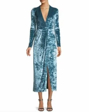 Galvan London Blue Velvet V-Neck Faux  Wrap Cocktail Dress SZ 8 NWT $1,325