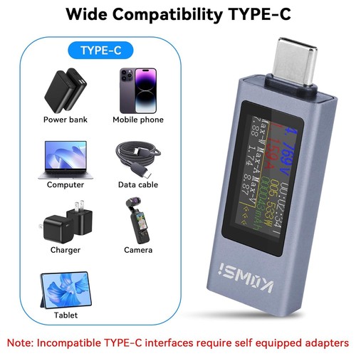 Type USB C Tester Power Meter 4-30V Digital Multimeter Voltage Current Tester - Picture 2 of 7