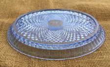 PLATEAU OVALE ANCIEN VINTAGE VERRE PRESSÉ BLEU ANNÉE 30 - 22,5x18 cms